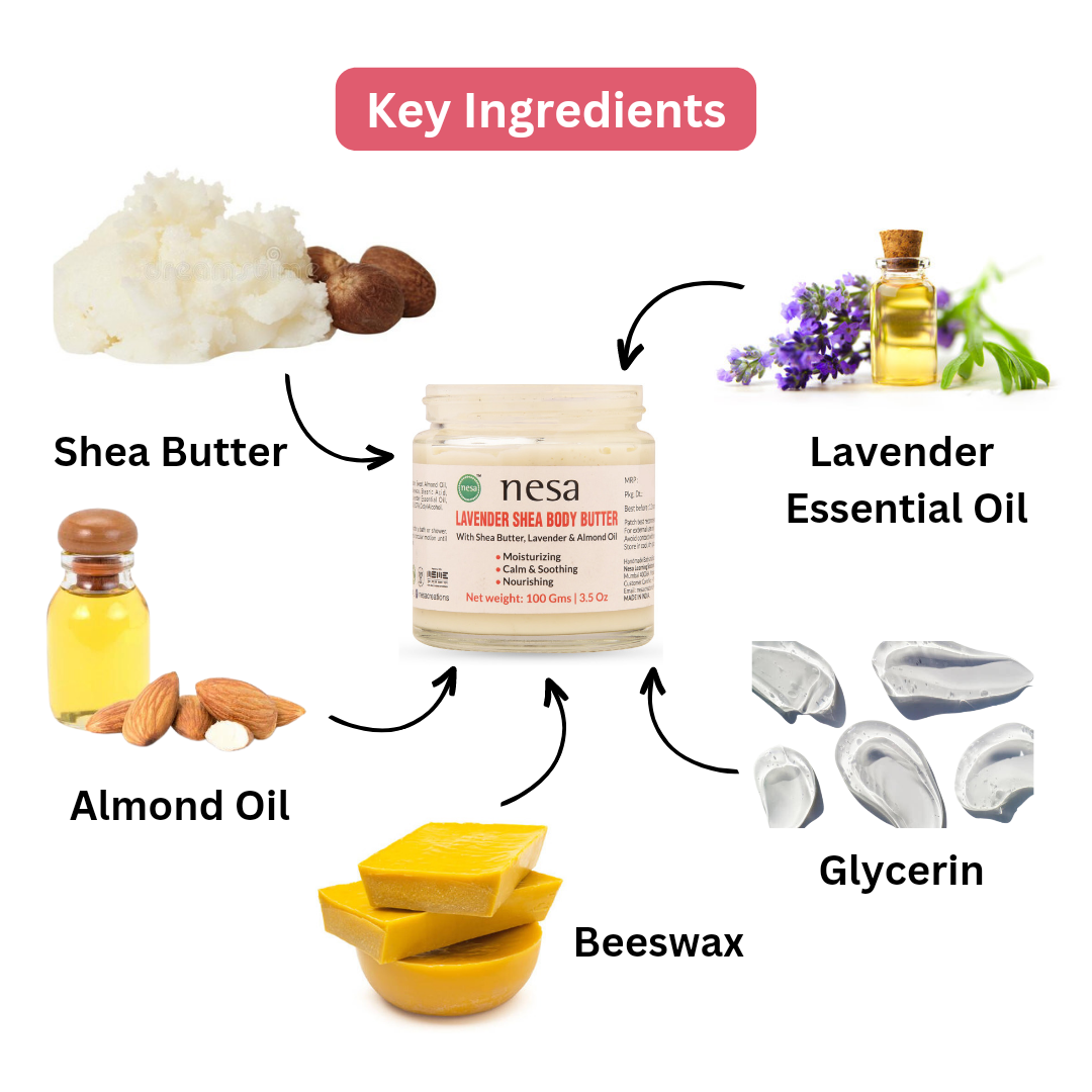 Nesa Lavender Shea Body Butter (100g) | Shea Butter, Almond Oil & Lavender | Natural Nourishment | Ideal for Dry Skin
