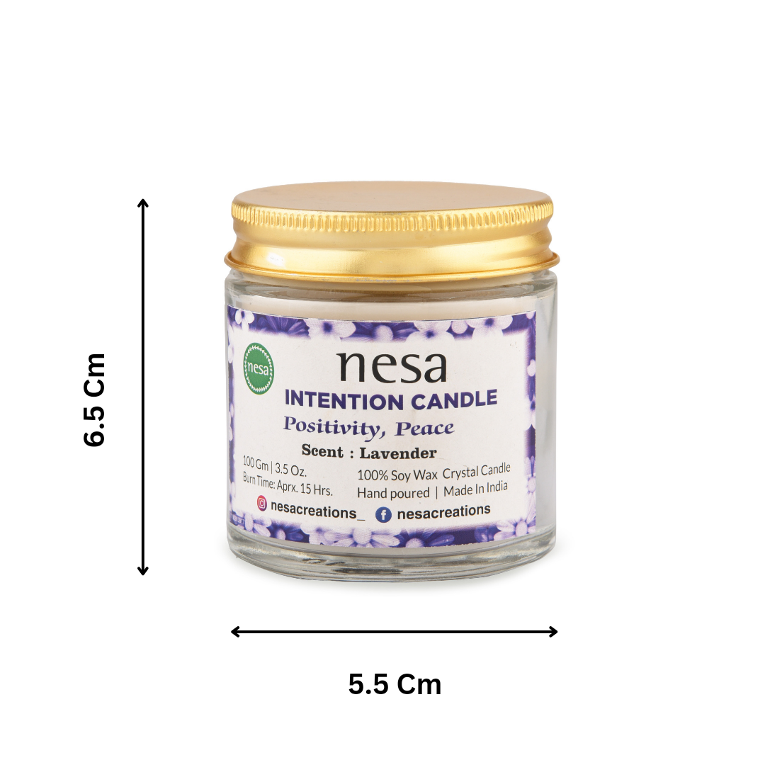 Nesa Serenity Lavender Crystal Candle | 100% Soy Wax | White Color | Lavender Scented | Spell Candle for Positivity, Peace, and Happiness | 100 g (3.5 oz)