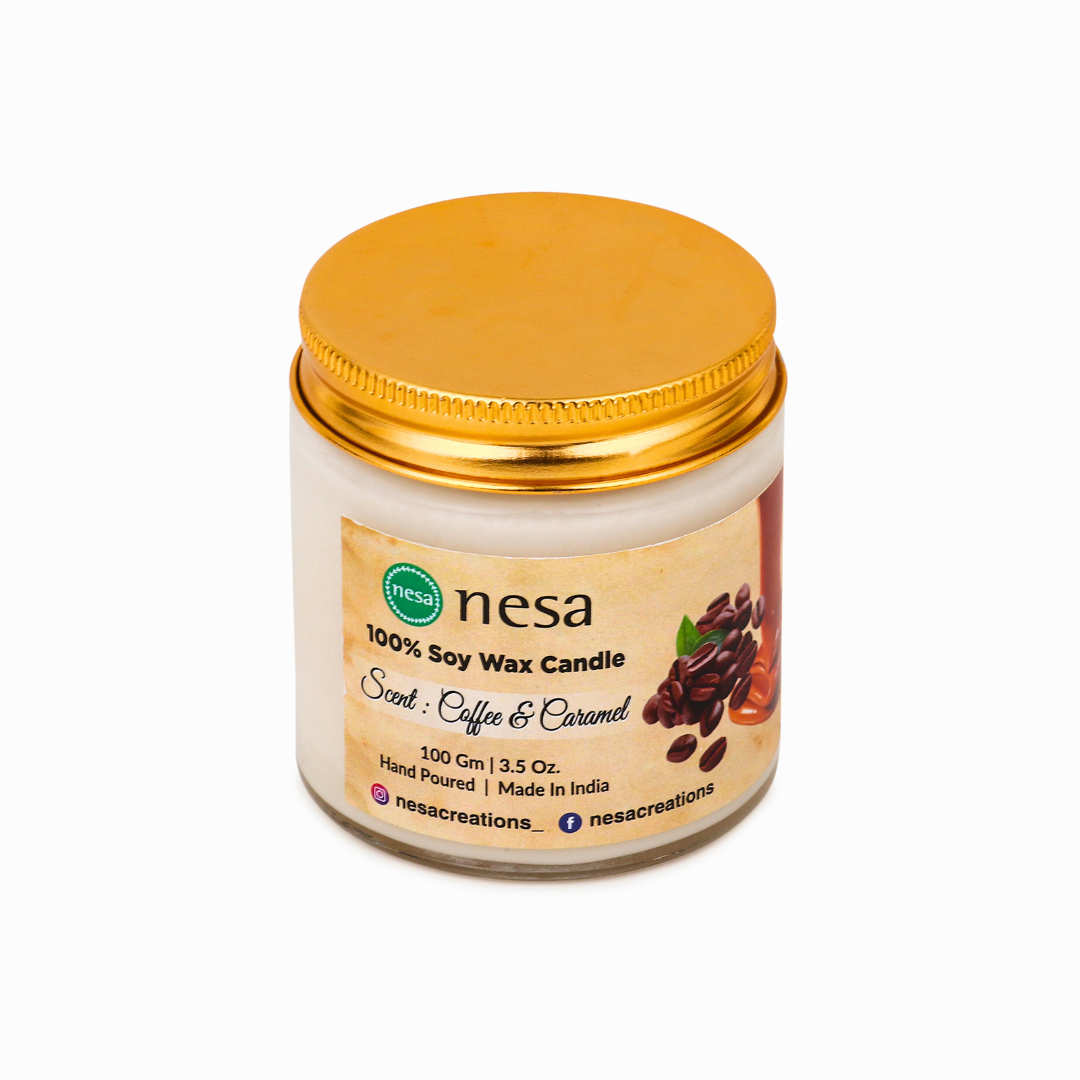 Nesa Premium Scented Candle - Coffee and Caramel Fragrance - 100% Soy Wax - 100g - Home Décor & Gifting Essential