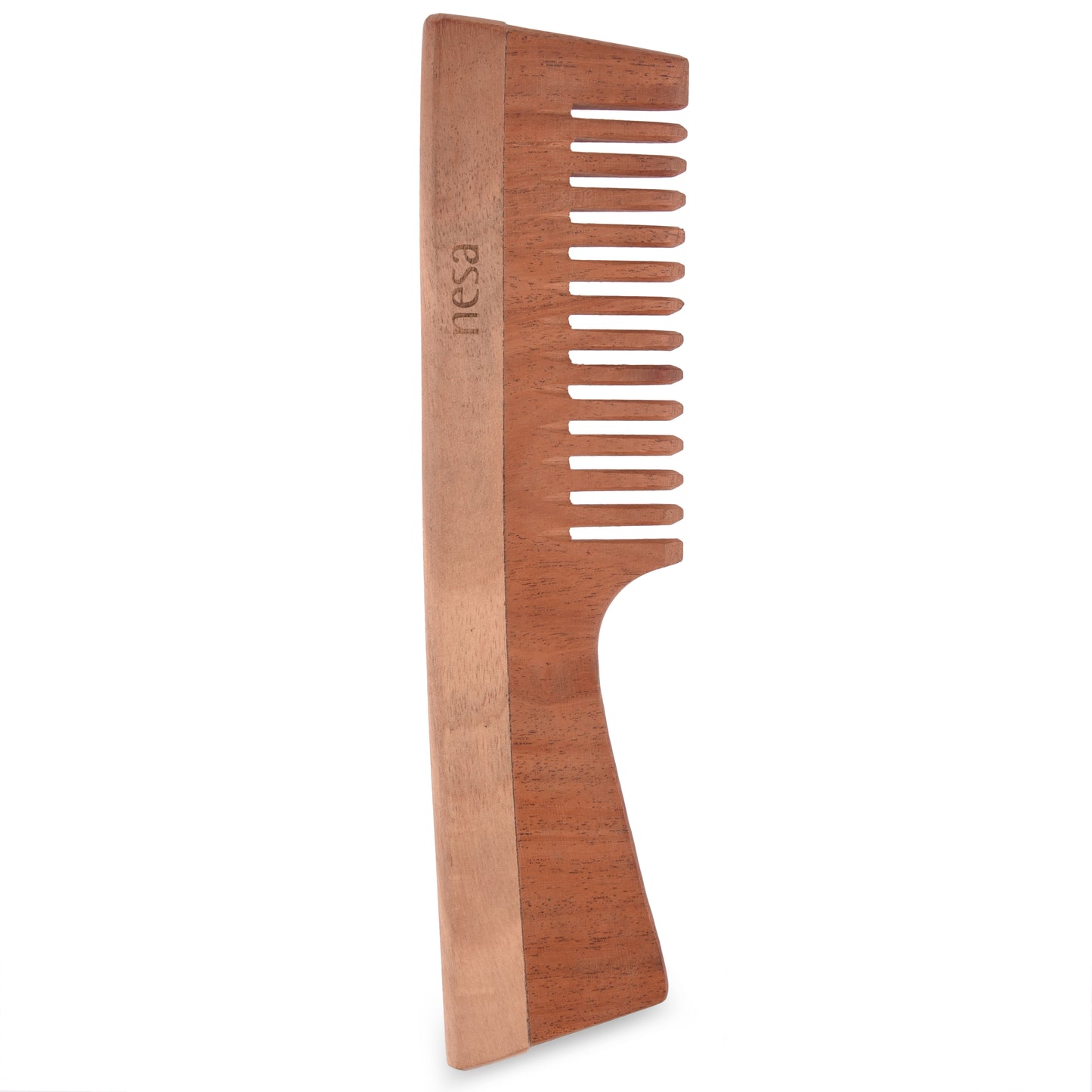 Nesa Neem Wood Comb - Brown Wide Tooth Comb with Handle | Control Hair Fall & Dandruff | Promotes Healthy & Beautiful Hair - Natural Hair Care Solution