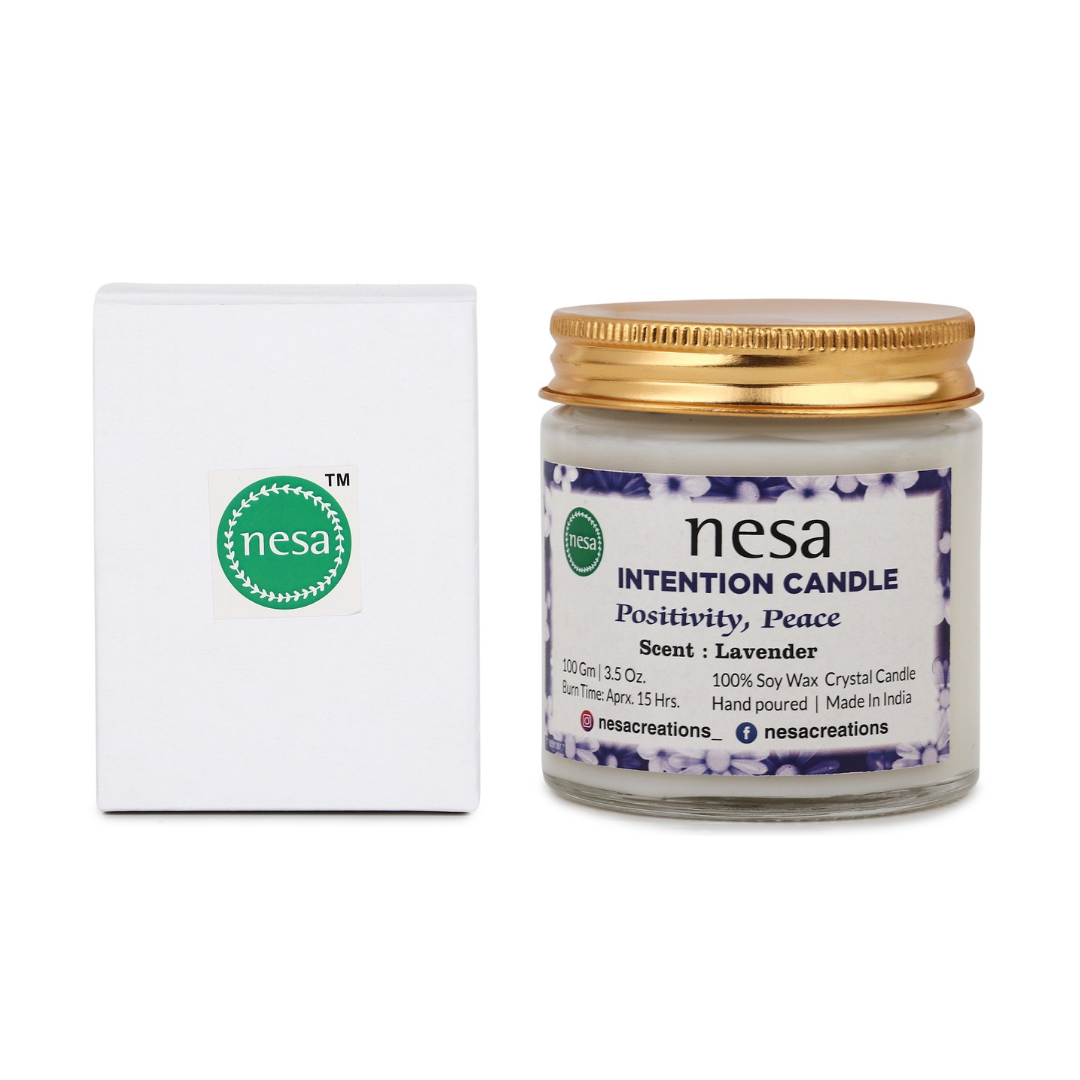 Nesa Serenity Lavender Crystal Candle | 100% Soy Wax | White Color | Lavender Scented | Spell Candle for Positivity, Peace, and Happiness | 100 g (3.5 oz)