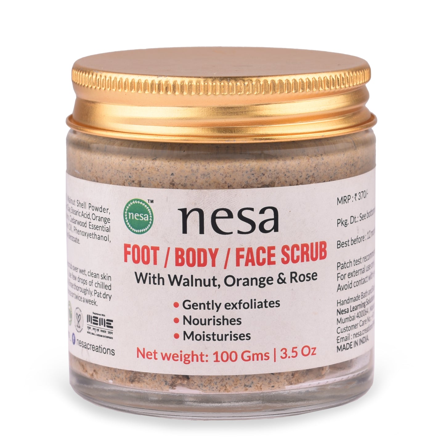 Nesa Walnut Scrub - 100 Gms | Body, Face, and Foot Scrub | Gentle Exfoliation and Cleansing | Natural Ingredients | Suitable for All Skin Types
