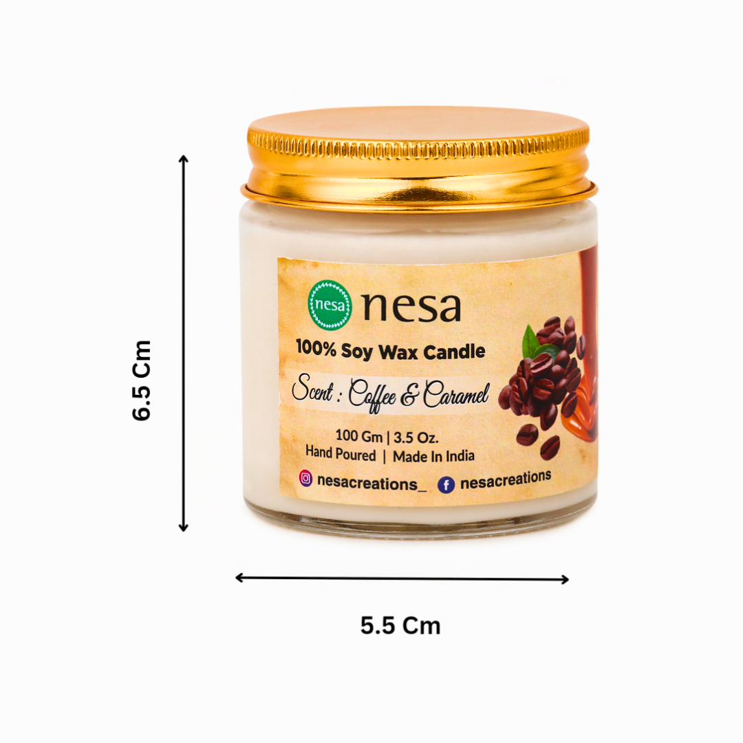 Nesa Premium Scented Candle - Coffee and Caramel Fragrance - 100% Soy Wax - 100g - Home Décor & Gifting Essential