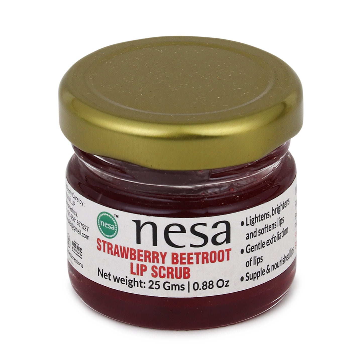 Nesa Strawberry Lip Scrub - 25 Gms - Exfoliating Treatment for Dry, Chapped, and Dark Lips - Lip Care for Healthy and Nourished Lips