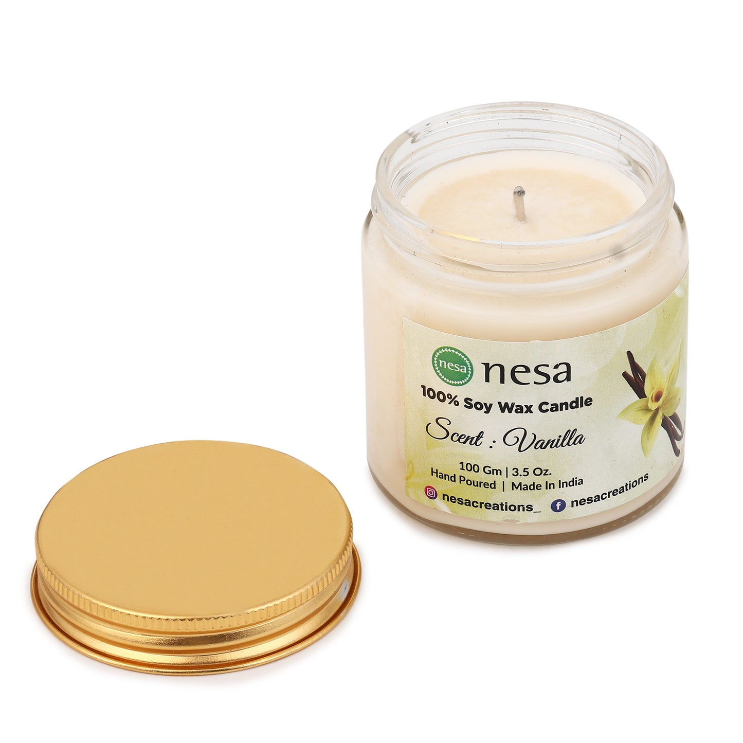 Nesa Premium Vanilla Scented Candle - 100g | 100% Soy Wax | Home Décor & Gift