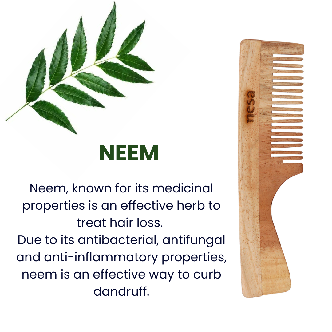 Nesa Neem Wood Comb - Brown Wide Tooth Comb with Handle | Control Hair Fall & Dandruff | Promotes Healthy & Beautiful Hair - Natural Hair Care Solution