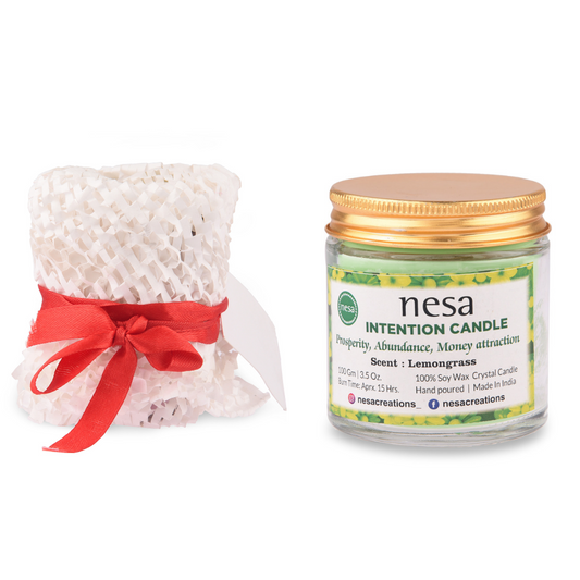 Nesa Prosperity Intention Crystal Candle - 100% Soy Wax Candle- Green Color and Lemongrass Scent - Spell and Ritual Candle for Money Attraction- 100 g