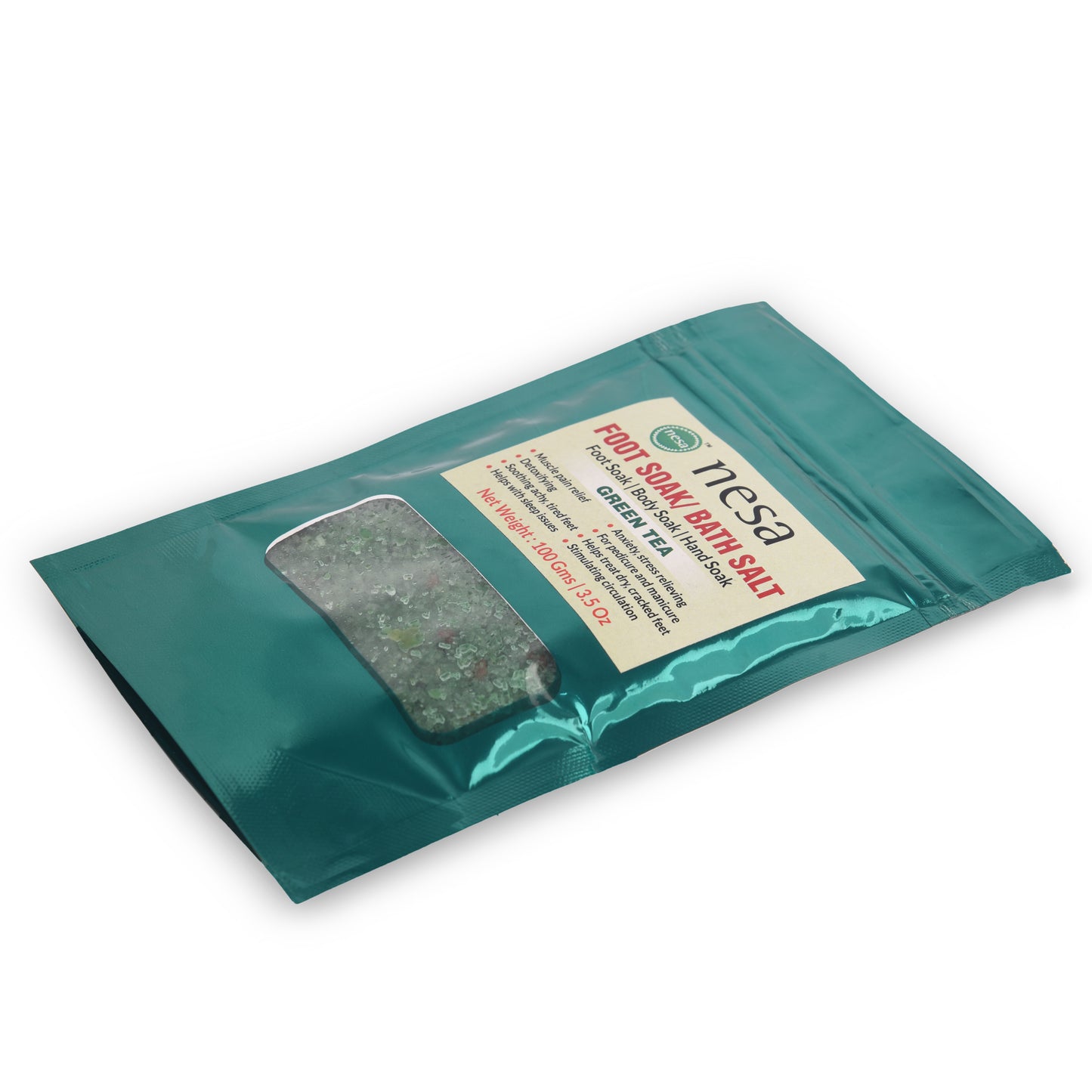 Nesa Green Tea Bath Salt/Foot Soak (100g) | Muscle Pain & Stress Relief | Dry, Cracked Feet Care | Manicure/Pedicure | Self-Care | Detoxify