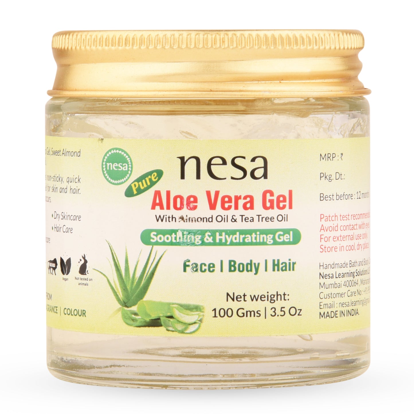 Nesa Pure Aloe Vera Gel (100g) | Soothing & Hydrating Gel for Face, Body, and Hair | Dry & Acne Skincare Solution | Natural Moisturizer