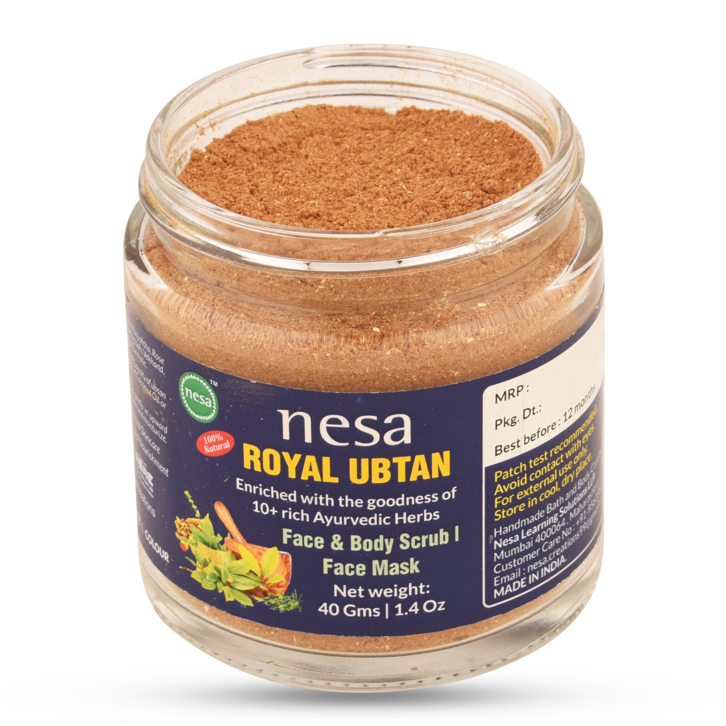 Nesa Royal Ubtan | Face and Body Scrub + Face Mask | 40 Gms | Natural Glow, Exfoliation, and Brightening | Wild Turmeric, Red Sandalwood, and Ashwagandha