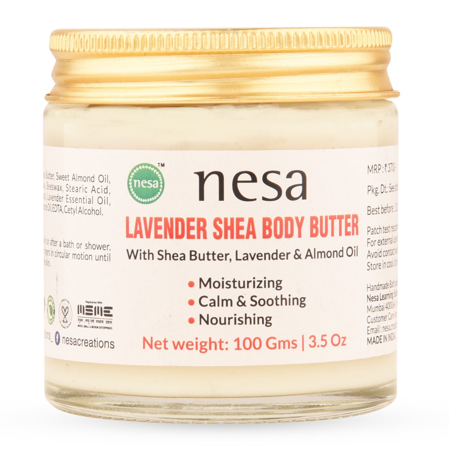 Nesa Lavender Shea Body Butter (100g) | Shea Butter, Almond Oil & Lavender | Natural Nourishment | Ideal for Dry Skin