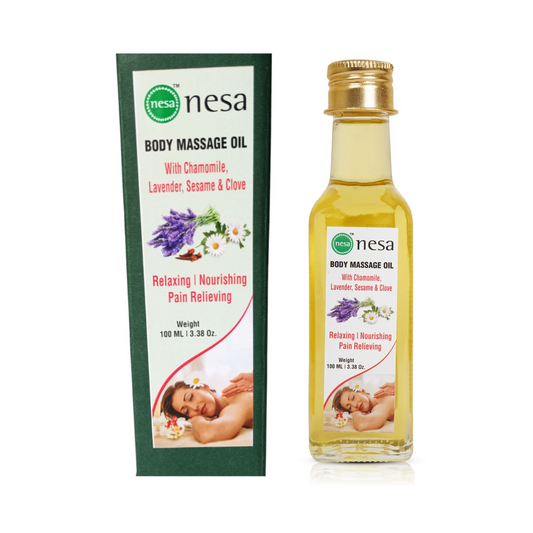 Nesa Body Massage Oil – Relaxing & Nourishing Therapy for Skin & Muscles-Chamomile -Lavender-Clove
