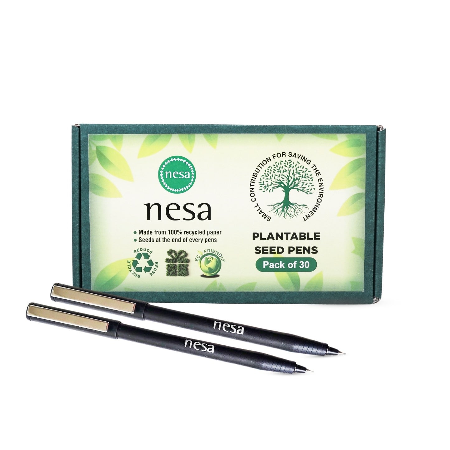 nesa Plantable Seed Recycled Black Paper Body Ball Pens with Metal Clip & Cap Closure | Blue Ink | Eco Friendly & Sustainable Stationery for Corporate and Men’s Gifts