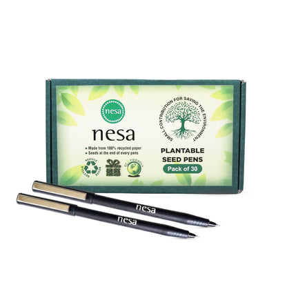 nesa Plantable Seed Recycled Black Paper Body Ball Pens with Metal Clip & Cap Closure | Blue Ink | Eco Friendly & Sustainable Stationery for Corporate and Men’s Gifts