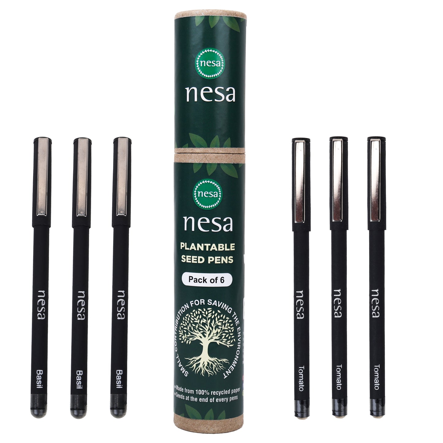 nesa Plantable Seed Recycled Black Paper Body Ball Pens with Metal Clip & Cap Closure | Blue Ink | Eco Friendly & Sustainable Stationery for Corporate and Men’s Gifts